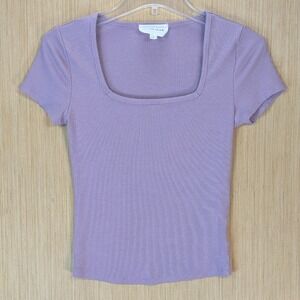 Olive+Oak Ribbed Square Neck Top Small Clean Girl Preppy Bodycon Lavender Purple